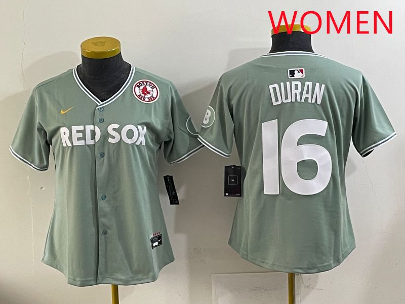 Women 2025 Boston Red Sox 16 Duran Light Green Joint Name Nike MLB Jersey style 9
